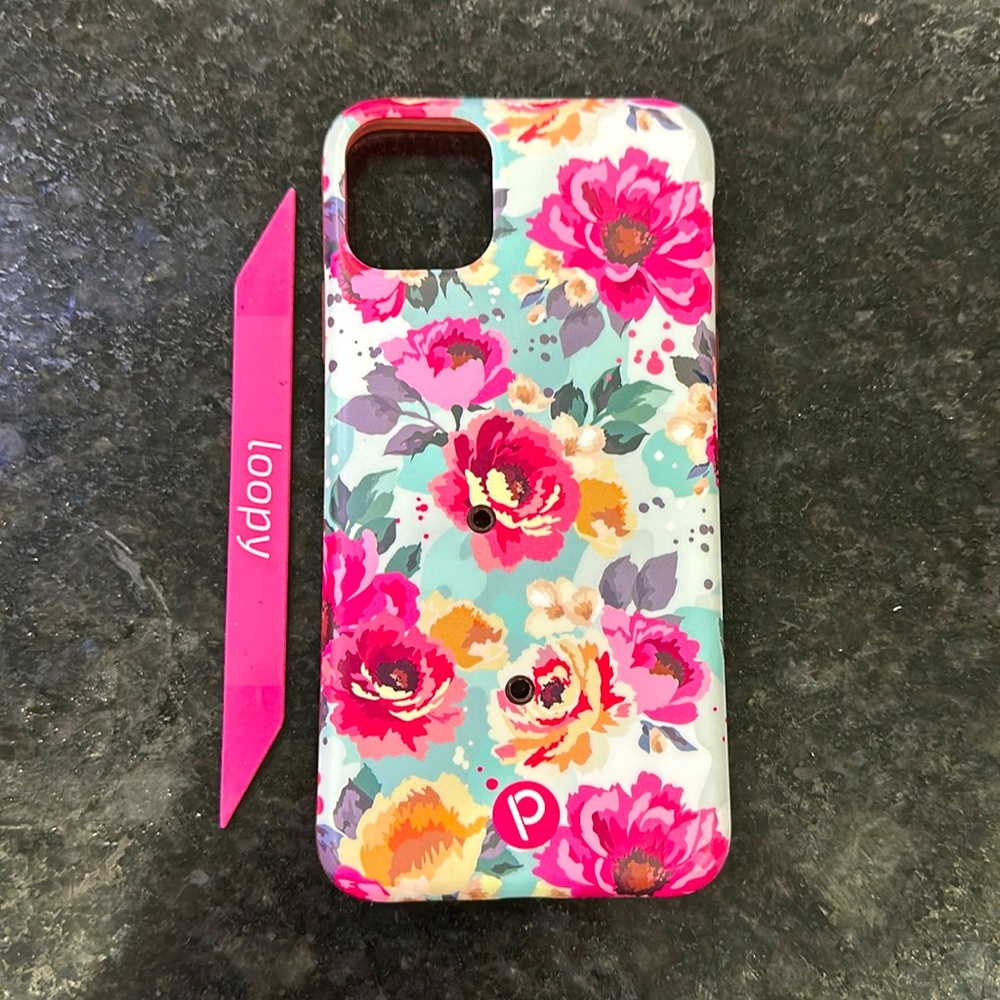 iPhone 11 Pro Max Loopy Case Floral Phone Case - Pink and Blue